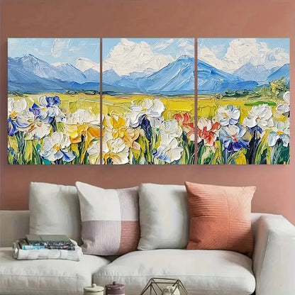 3pcs Floral Mountain Iris Field Meadow Design Metal Print Ready to Hang Art - Bella Home Decor