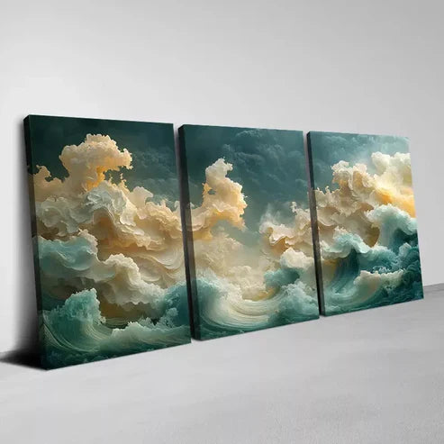 3pcs Peaceful Abstract Golden Scenery Wall Art Set Canvas Framed 60x90cm - High Quality Print 100% Australian Made Wall Canvas Ready to Hang