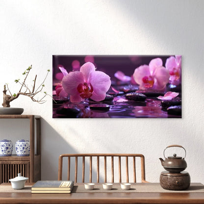 Pink Orchids with Water Droplets  Wall Art Canvas Office Home Room Framed 120x60cm - Bella Home Decor