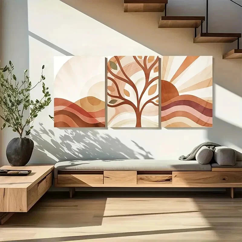 3pcs Pastel Tones Boho Mountains Sunset Metal Print Ready to Hang Art - Bella Home Decor