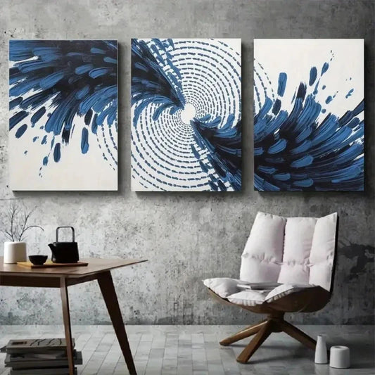 3pcs Abstract Blue Patterns Decorations Paint Wall Art Set Canvas Framed 60x90cm - High Quality Print 100% Australian Made Wall Canvas Ready to Hang