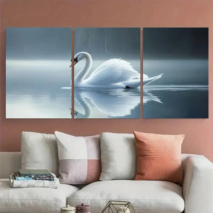 3pcs Elegant White Swan with lake Metal Print Ready to Hang Art - Bella Home Decor