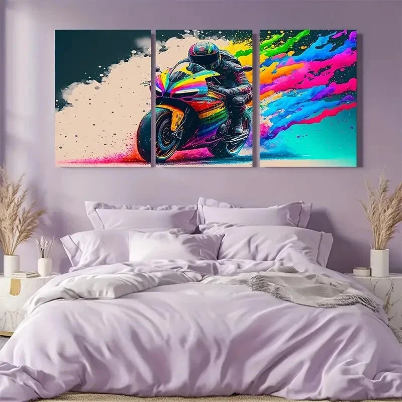 3pcs Abstract Colorful Road Racing Scene Metal Print Ready to Hang Art