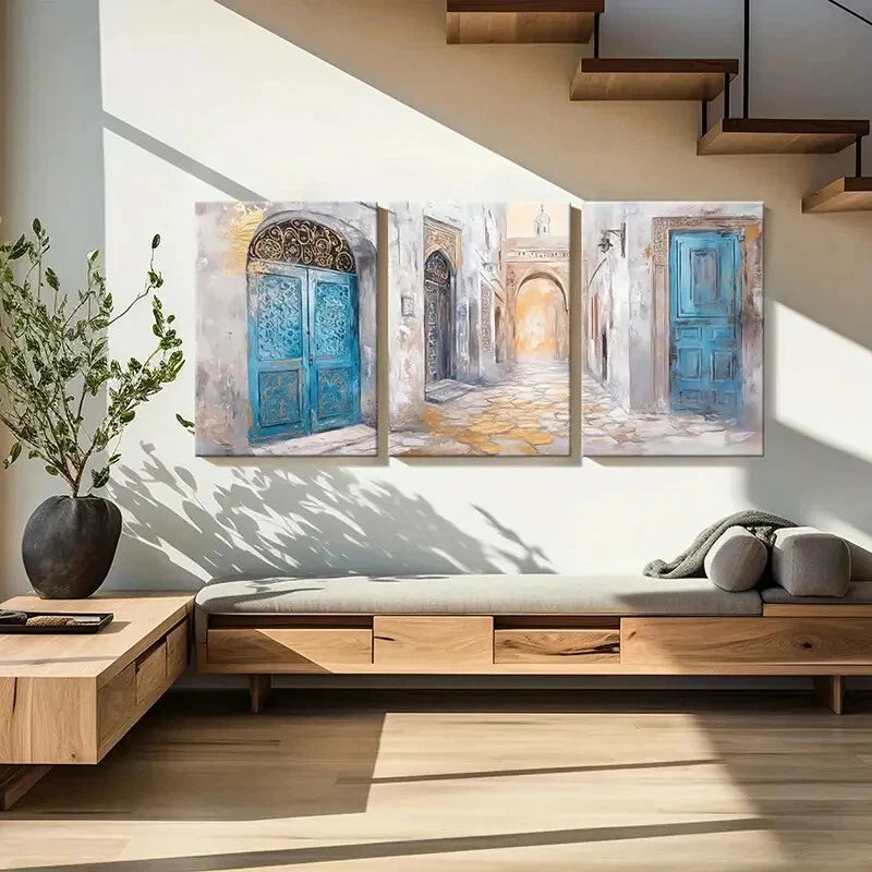 3pcs Arabesque Architectural Abstract Oriental Metal Print Ready to Hang Art - Bella Home Decor