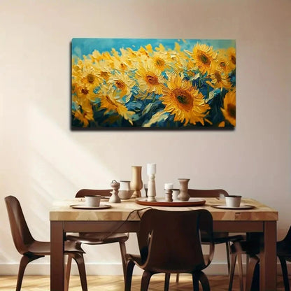 Vibrant Yellow Blue Floral Wall Art Canvas Office Home Room Framed 120x60cm