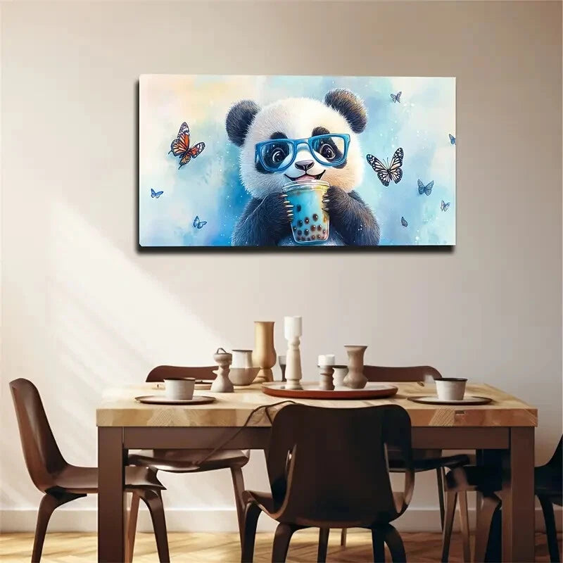 Adorable Panda Blue Glasses Wall Art Canvas Office Home Room Framed 120x60cm - Bella Home Decor