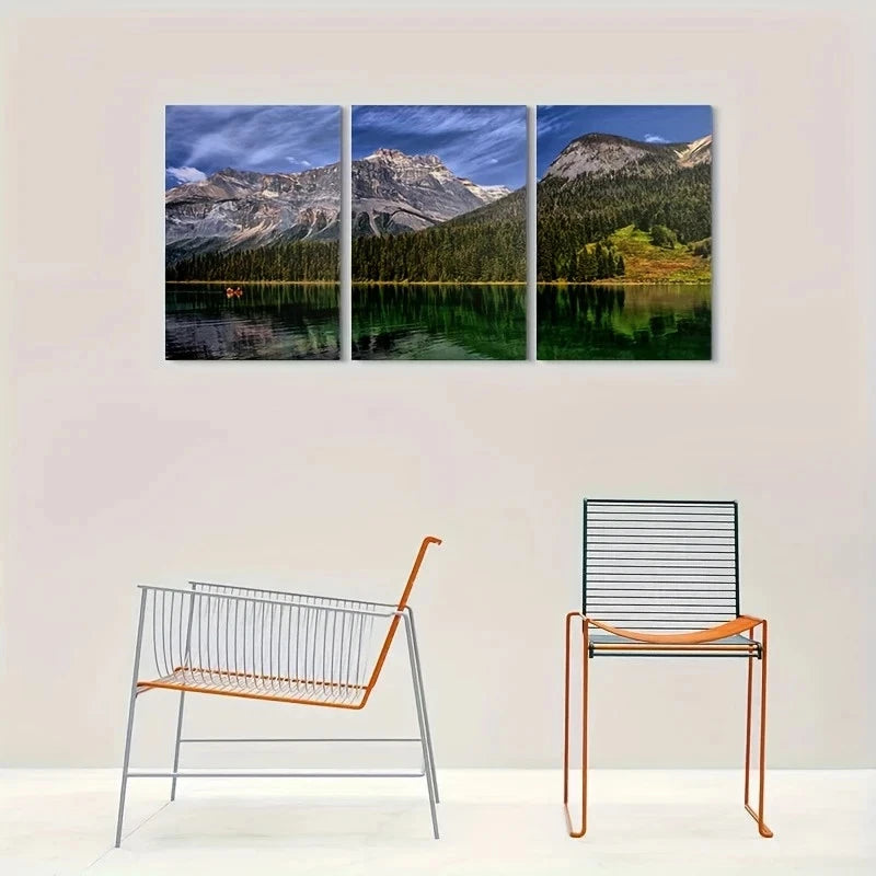 3pcs Vibrant Blue Sky & Serene Water Mountain Lake Metal Print Ready to Hang Art