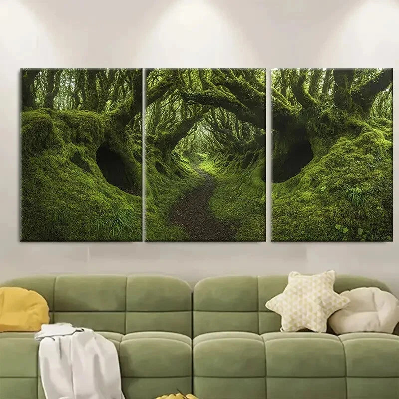 3pcs Green Botanic Mystical Nature Forest Metal Print Ready to Hang Art - Bella Home Decor