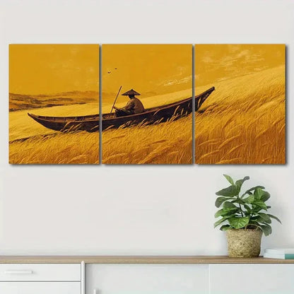 3pcs Boat and Fisherman Exquisite Perfect Wall Art Canvas Unframed - High Quality Print 100% Australian Made Wall Canvas - Bella Home Decor