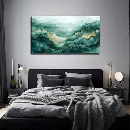 Green Gilded Nature Wall Art Canvas Office Home Room Framed 120x60cm