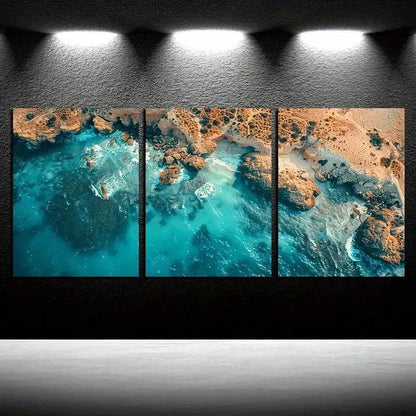 3pcs Vibrant Rock Coastline Design Metal Wall Art Set Canvas Framed 60x90cm - High Quality Print 100% Australian Made Wall Canvas Ready to Hang - Bella Home Decor