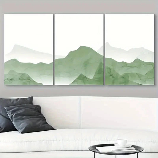 3pcs Abstract Green Mountains Metal Print Ready to Hang Art