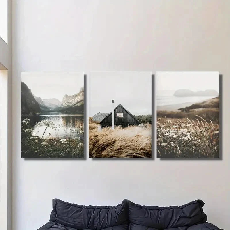 3pcs Natural landscape take a photograph Metal Print Ready to Hang Art