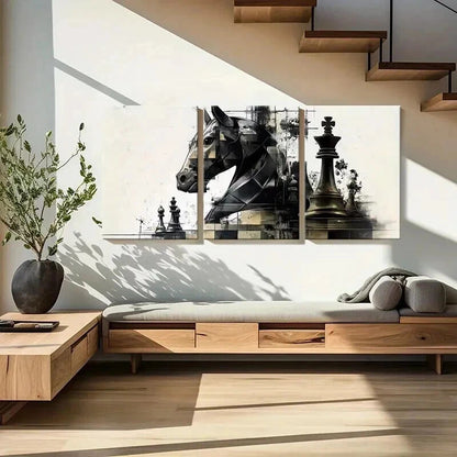 3pcs Pieces in Chess Abstract Artistic Wall Art Set Canvas Framed 40x60cm - High Quality Print 100% Australian Made Wall Canvas Ready to Hang - Bella Home Decor