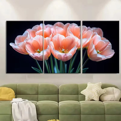3pcs Elegant Peach Tulip Metal Print Ready to Hang Art