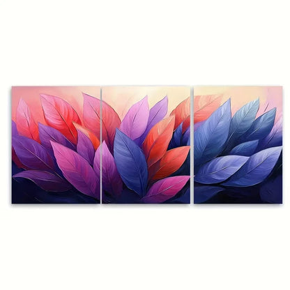 3pcs Vibrant Abstract Tropical Leaves Metal Print Ready to Hang Art - Bella Home Decor
