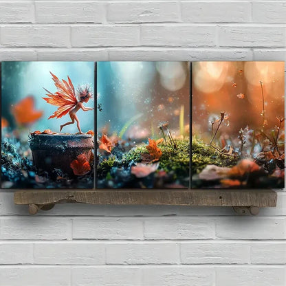3pcs Enchanting Leaf Girl Forest Trio Metal Print Ready to Hang Art - Bella Home Decor