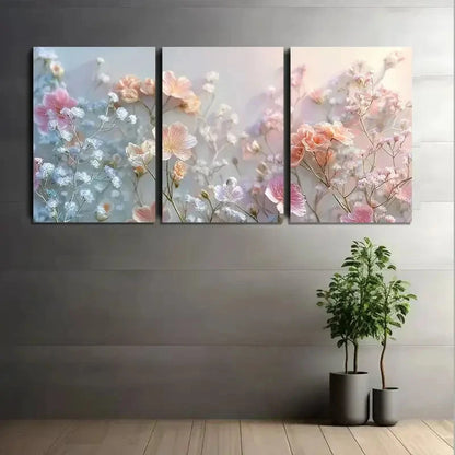 3pcs Colored Wallpaper with Flowers Painting Metal Print Ready to Hang Art - Bella Home Decor