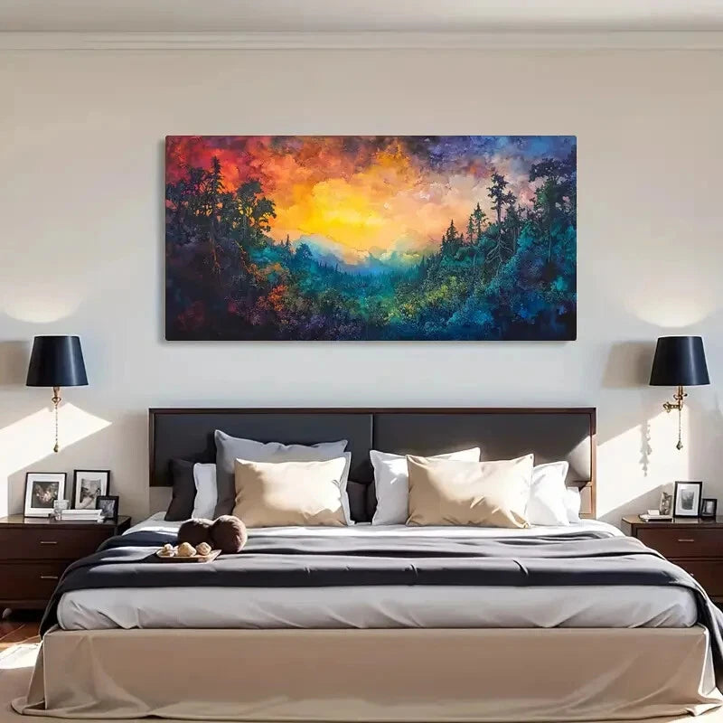 Sunset Forest Dramatic Sky Wall Art Canvas Office Home Room Framed 120x60cm - Bella Home Decor