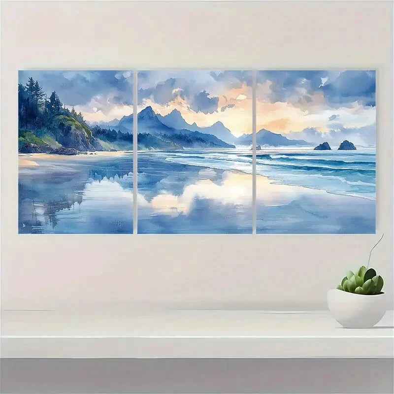 3pcs Ruby Beach Watercolor Art Print Metal Print Ready to Hang Art - Bella Home Decor
