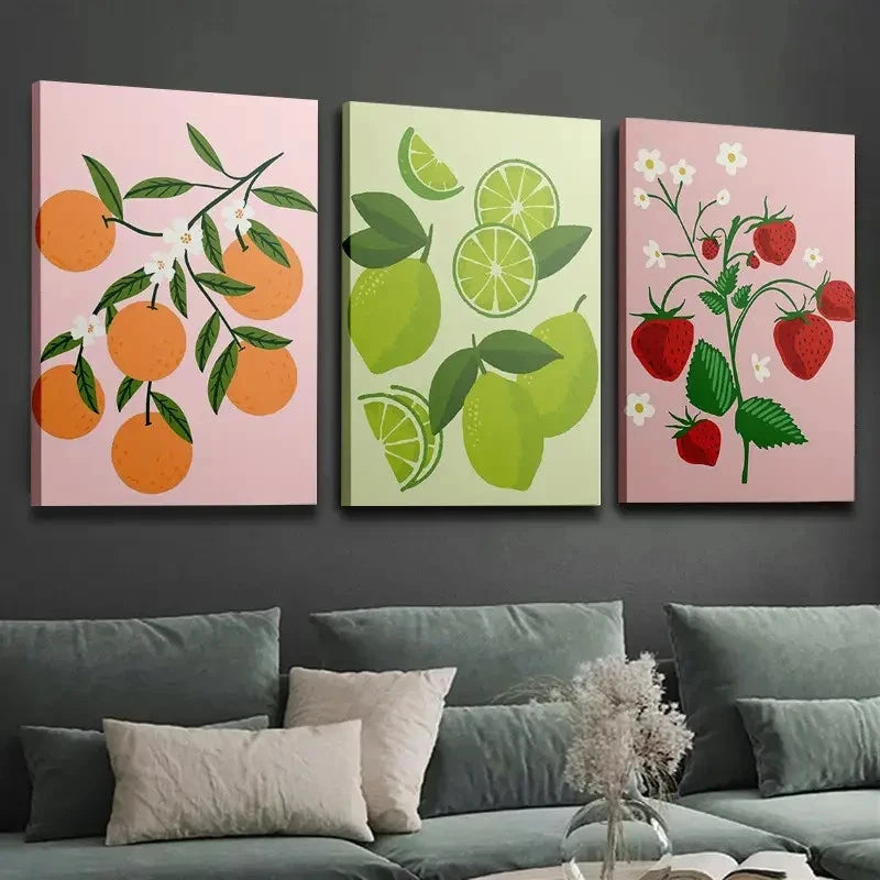 3pcs Vibrant Fruit & Floral Wall Art Set Canvas Framed 40x60cm - High Quality Print 100% Australian Made Wall Canvas Ready to Hang - Bella Home Decor