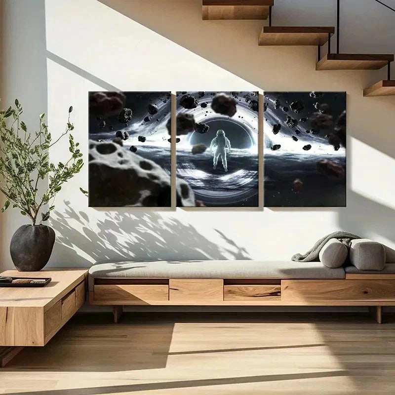3pcs Space-Themed Astronaut and Black Hole Wall Art Set Canvas Framed 40x60cm - High Quality Print 100% Australian Made Wall Canvas Ready to Hang - Bella Home Decor