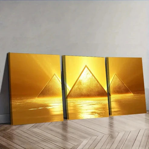3pcs A glowing yellow triangle Wall Art Set Canvas Unframed - High Quality Print 100% Australian Made Wall Canvas