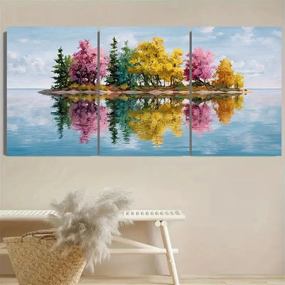 3pcs Vibrant Autumn Island Nature Reflection Wall Art Set Canvas Framed 60x90cm - High Quality Print 100% Australian Made Wall Canvas Ready to Hang