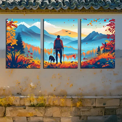 3pcs Tourist's Journey Through the Mountains Metal Print Ready to Hang Art