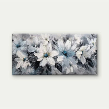 White & Blue Floral Abstract Wall Art Canvas Office Home Room Framed 120x60cm