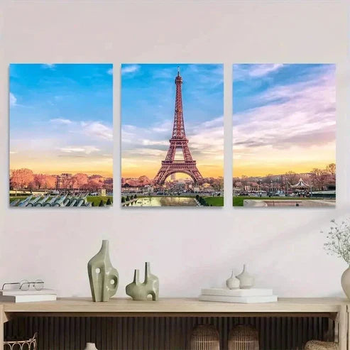 3pcs Eiffel Tower Triptych Classic Landscape Wall Art Canvas Unframed - High Quality Print 100% Australian Made Wall Canvas - Bella Home Decor