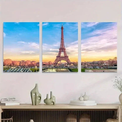 3pcs Eiffel Tower Triptych Classic Landscape Wall Art Canvas Unframed - High Quality Print 100% Australian Made Wall Canvas - Bella Home Decor