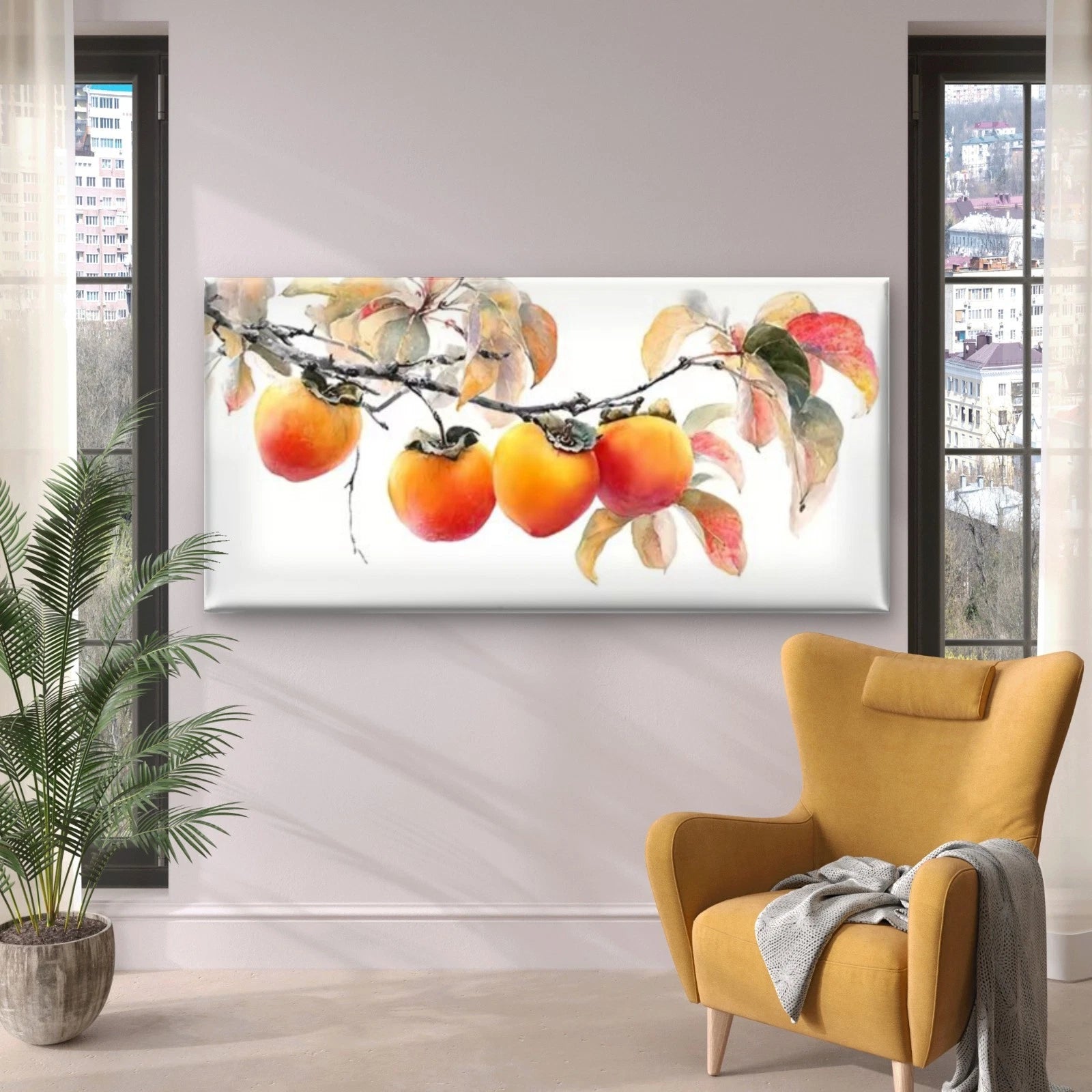 Vibrant Persimmon Tree with Realistic FoliagUnframed Canvas Painting for Living - Bella Home Decor