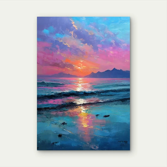 Tropical Beach Sunset Ocean Waves Metal Print Ready to Hang