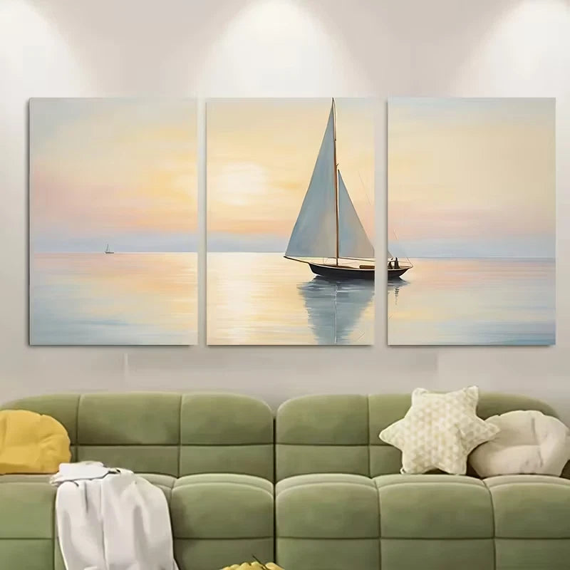 3pcs Coastal Vintage Nautical Seascape Sunset Metal Print Ready to Hang Art - Bella Home Decor