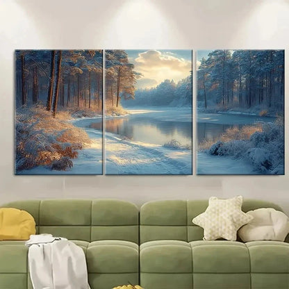 3pcs Landscape Snowy Woodland Forest GH y Wall Art Set Canvas Framed 60x90cm - High Quality Print 100% Australian Made Wall Canvas Ready to Hang