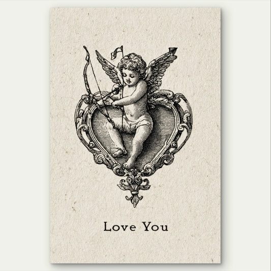 Vintage Cupid "Love You" Romantic Line Art 40x60cm Metal Print Ready to Hang