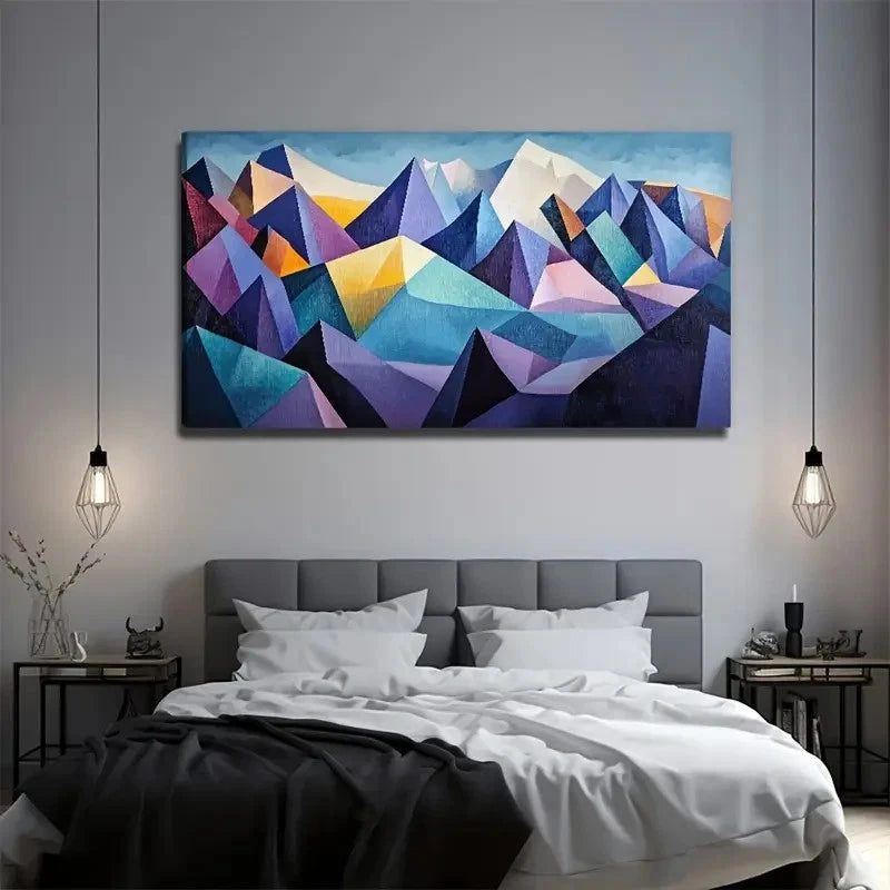 Abstract Cubist Mountain Lands Wall Art Canvas Office Home Room Framed 120x60cm