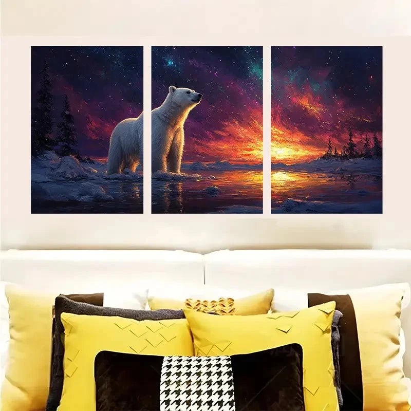3pcs Arctic Polar Bear Northern Lights & Aurora Wall Art Set Canvas Framed 40x60cm - High Quality Print 100% Australian Made Wall Canvas Ready to Hang - Bella Home Decor