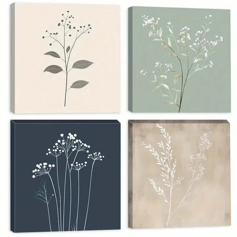 4pcs Leaf Illustrations Wall Art Canvas Framed - Bella Home Decor