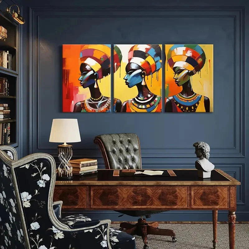 3pcs Abstract African Art Colorful Headdresses Metal Print Ready to Hang Art - Bella Home Decor
