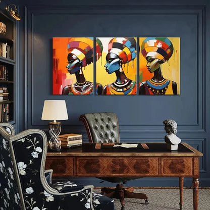 3pcs Abstract African Art Colorful Headdresses Metal Print Ready to Hang Art - Bella Home Decor