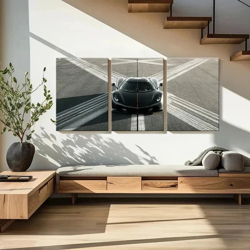3pcs Sport Supercar Cool Black Vehicle Wall Art Set Canvas Framed 60x90cm - High Quality Print 100% Australian Made Wall Canvas Ready to Hang