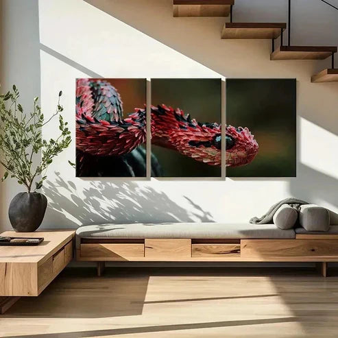 3pcs Cold Blooded Reptiles Snakes Tree Vipers Wall Art Canvas Unframed - High Quality Print 100% Australian Made Wall Canvas - Bella Home Decor