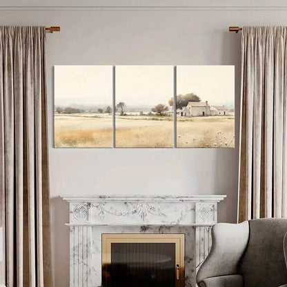 3pcs Rustic Farmhouse Landscape Golden Fields Metal Print Ready to Hang Art - Bella Home Decor