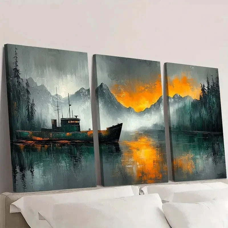 3pcs Abstract Haber Green Grey Theme U  Wall Art Set Canvas Framed 50x70cm - High Quality Print 100% Australian Made Wall Canvas Ready to Hang - Bella Home Decor