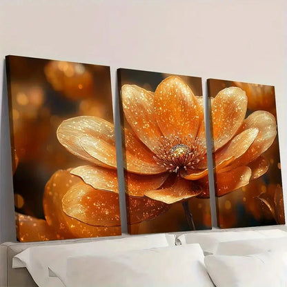 3pcs Golden Flower  Painting  Print GP  Wall Art Set Canvas Framed 40x60cm - High Quality Print 100% Australian Made Wall Canvas Ready to Hang - Bella Home Decor