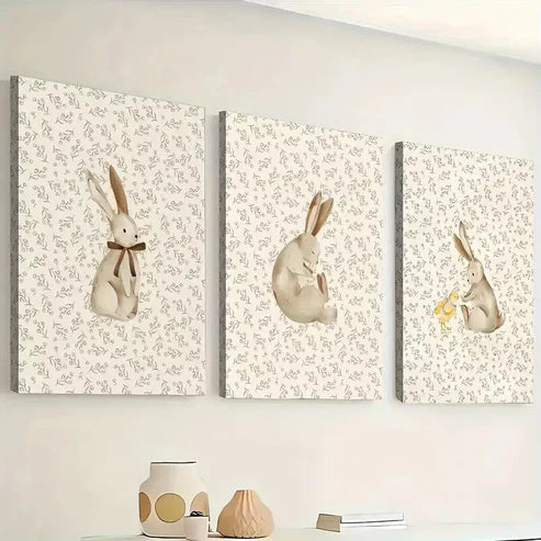 3pcs Simple Featuring Beautiful Rabbit Bunny Wall Art Canvas Unframed - High Quality Print 100% Australian Made Wall Canvas