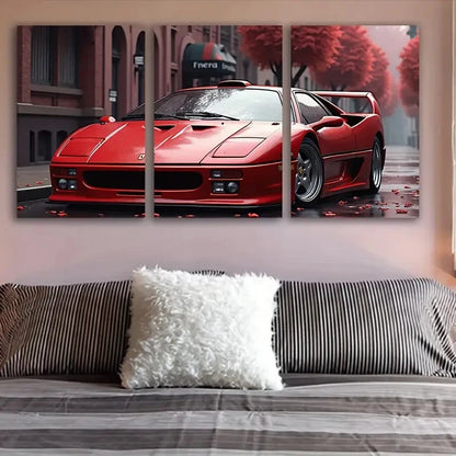 3pcs Red Ferrari In The Cityscape Wall Art Set Canvas Framed 40x60cm - High Quality Print 100% Australian Made Wall Canvas Ready to Hang