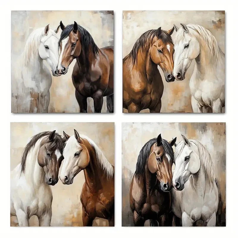 4pcsVibrant Horses in Various Poses Wall Art Canvas Framed